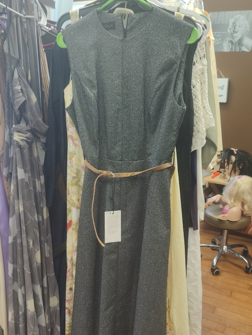 Zara  Gray Maxi Dress with Tan Belt